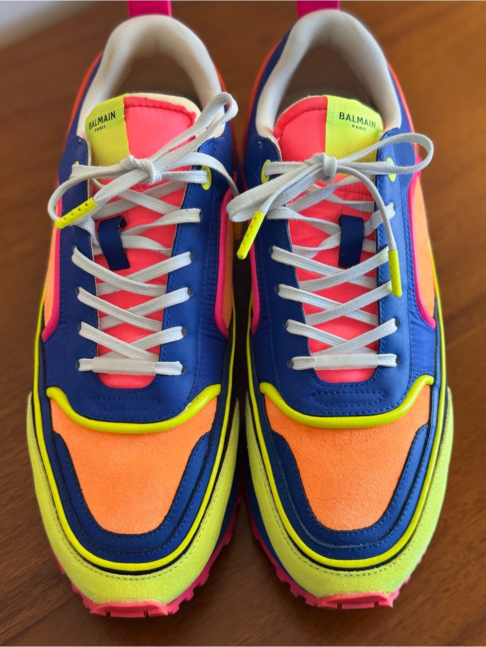 Balmain Paris B-Runner Colorblock Sneakers Neon Pink Blue Orange Size 43 US 10